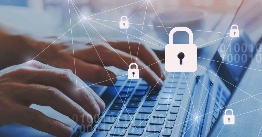image of hands on a keyboard with an overlay of locks